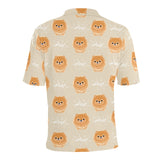 Cute brown pomeranian puppy on blue Men's All Over Print Polo Shirt