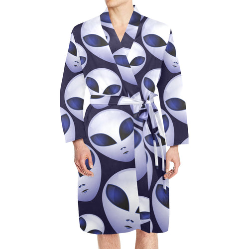 Alien Pattern Print Design 01 Men's Long Sleeve Belted Night Robe