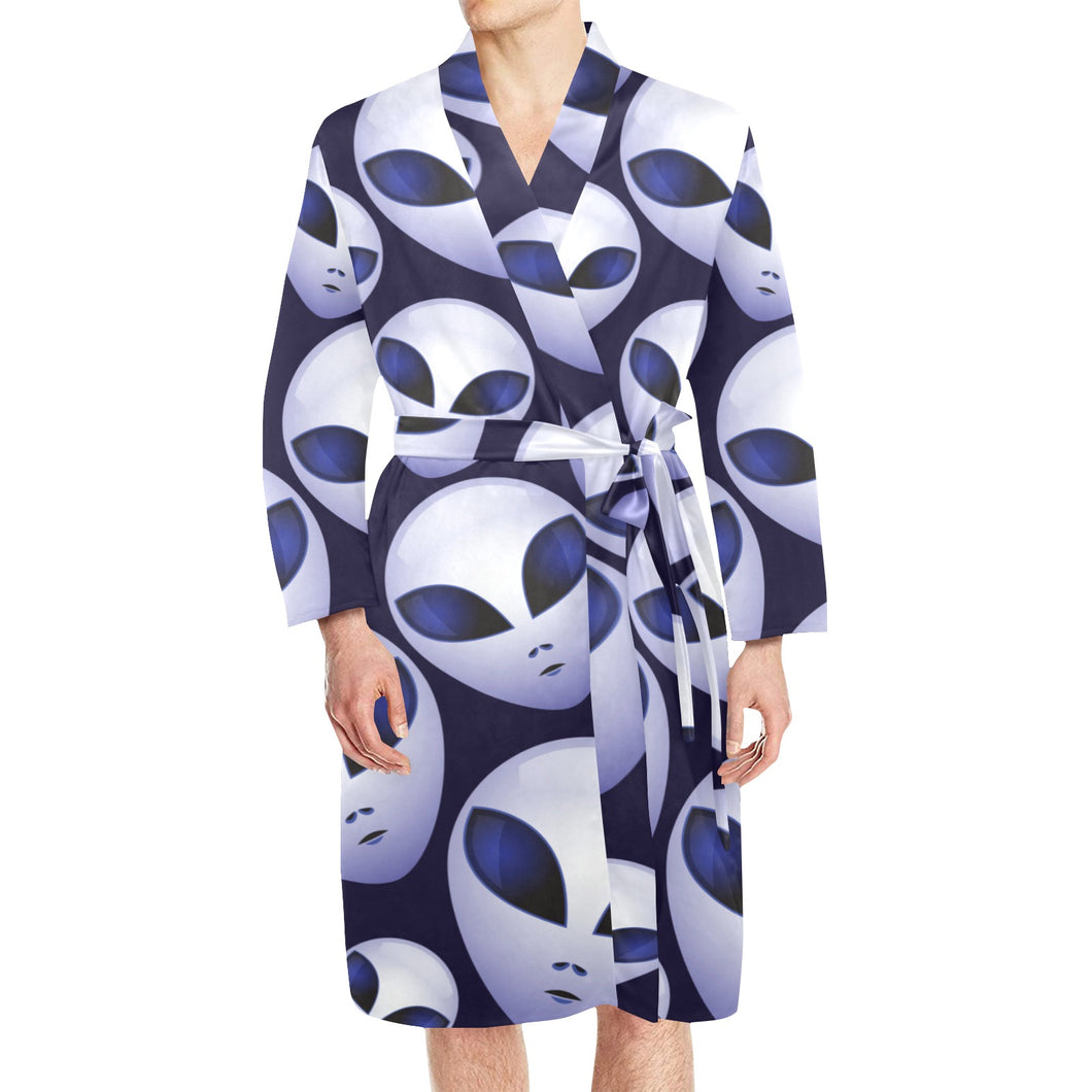 Alien Pattern Print Design 01 Men's Long Sleeve Belted Night Robe