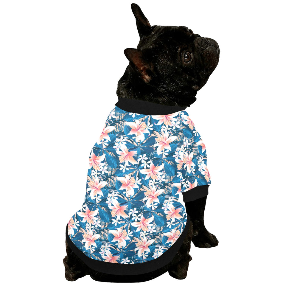 Hibiscus Pattern Print Design 02 All Over Print Pet Dog Round Neck Fuzzy Shirt