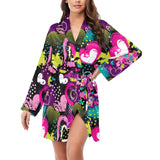 heart dot wave star creative design pattern Women's Long Sleeve Belted Night Robe