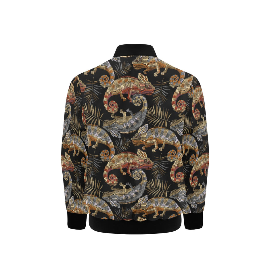 Chameleon lizard tropical leaves palm tree Kids' Boys' Girls' Bomber Jacket