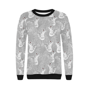 white swan gray background Women's Crew Neck Sweatshirt