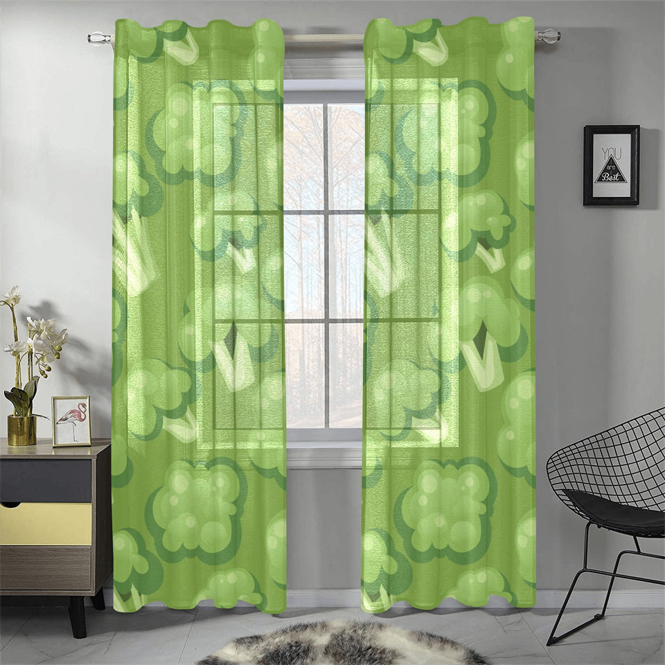 Broccoli pattern green background Gauze Curtain