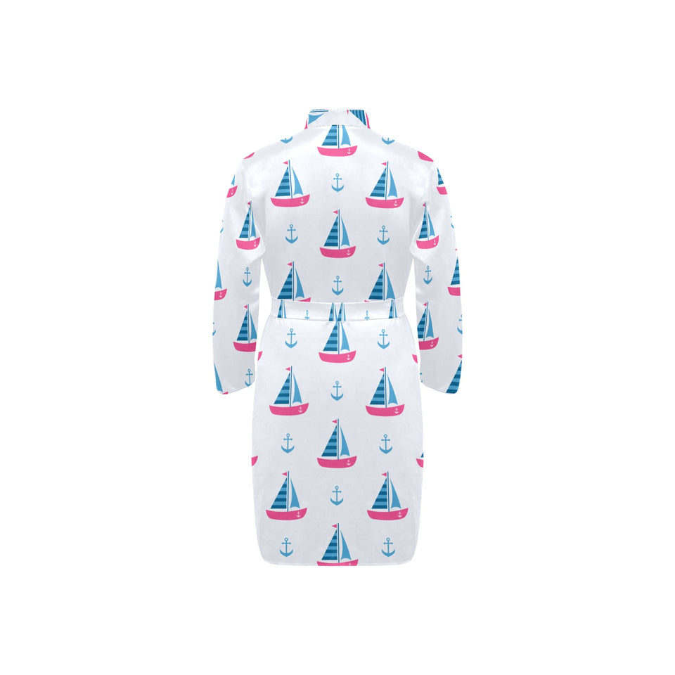 Sailboat anchor pattern Men's Long Sleeve Belted Night Robe
