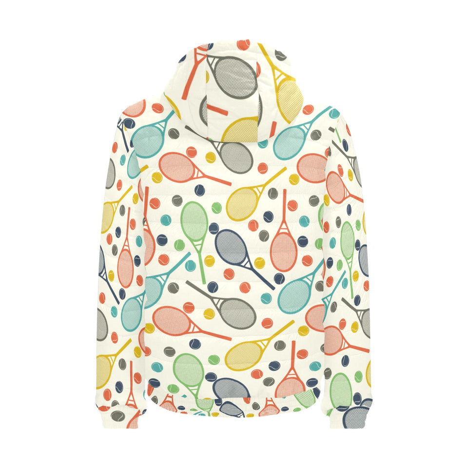 Tennis Pattern Print Design 03 Men's Padded Hooded Jacket