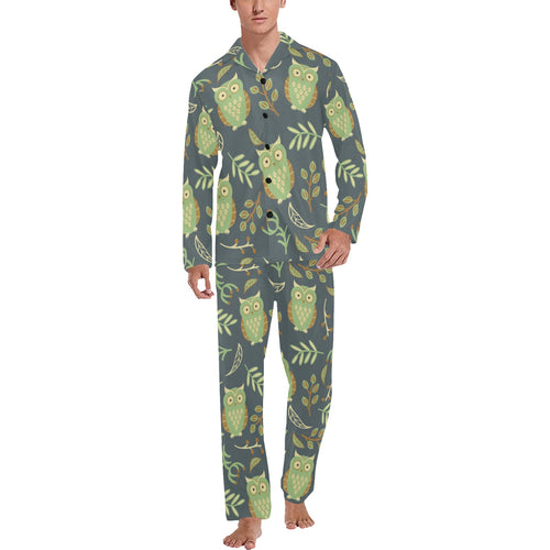 Cute owls leaves pattern Men's Long Pajama Set