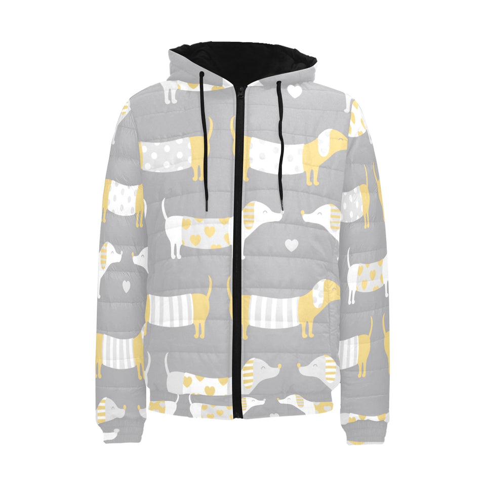 Cute dachshund dog pattern Men's Padded Hooded Jacket