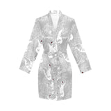 white swan gray background Women's Long Sleeve Belted Night Robe