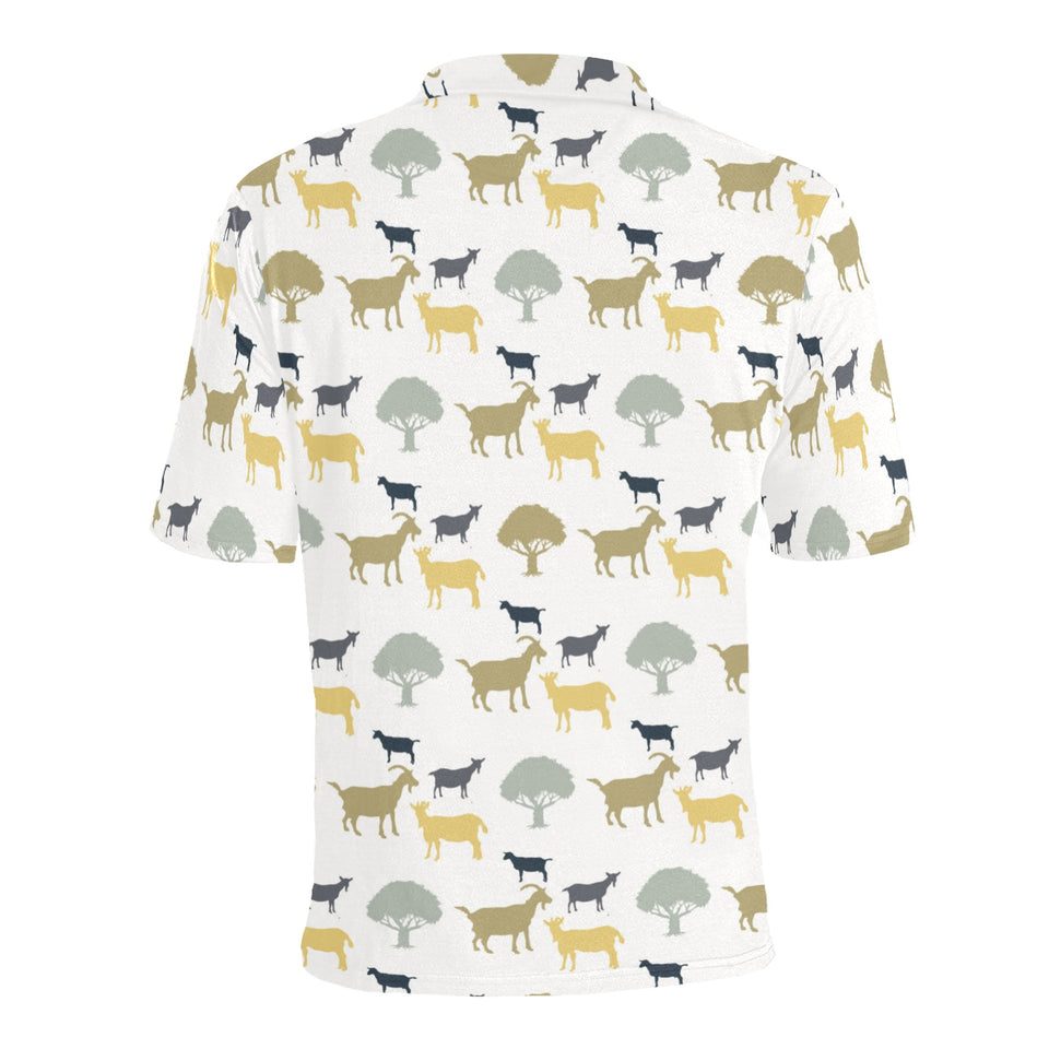 Silhouettes of goat and tree pattern Men's All Over Print Polo Shirt