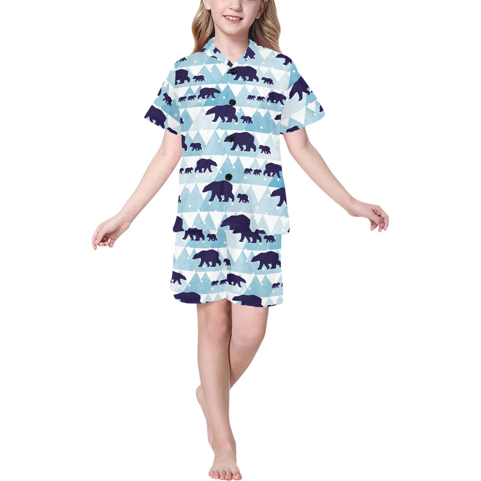 polar bear winter snow pattern Kids' Boys' Girls' V-Neck Short Pajama Set