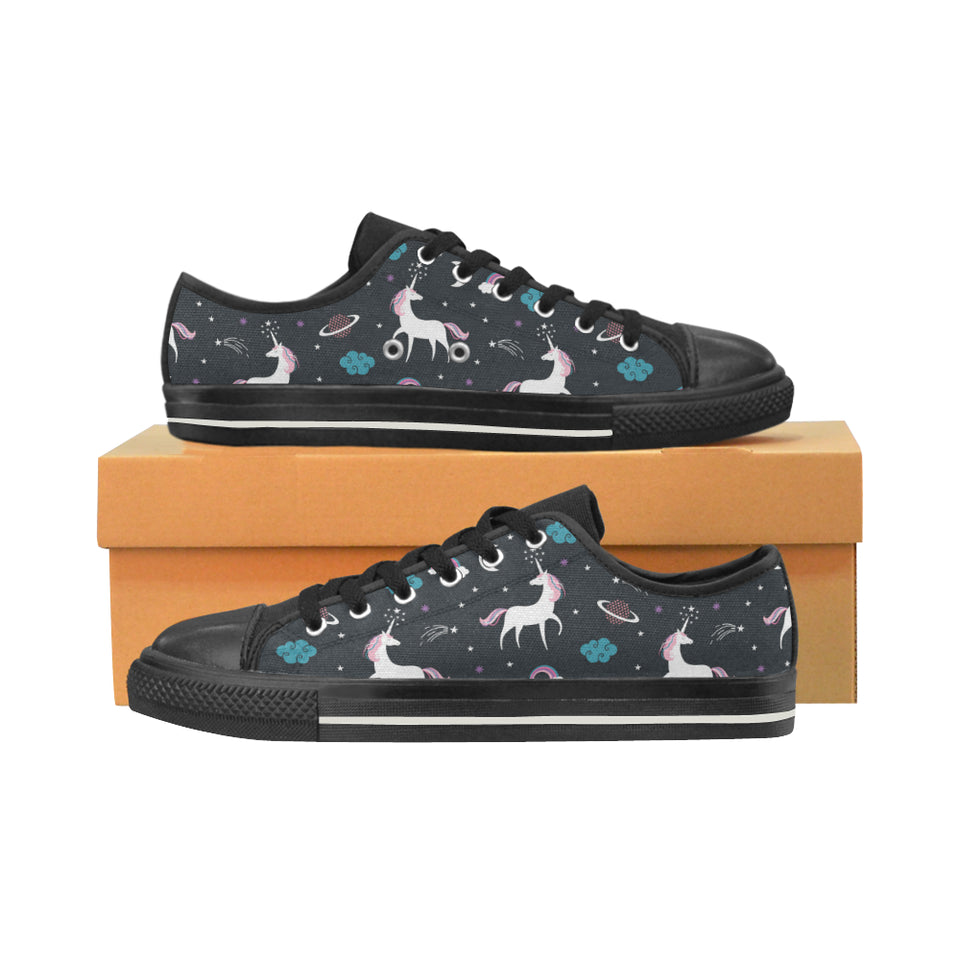 unicorn rainbows moon clound star pattern Women's Low Top Canvas Shoes Black