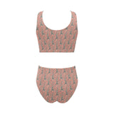 Eiffel Tower Flower Pattern Design 03 Chest Bowknot High Waisted Bikini Swimsuit
