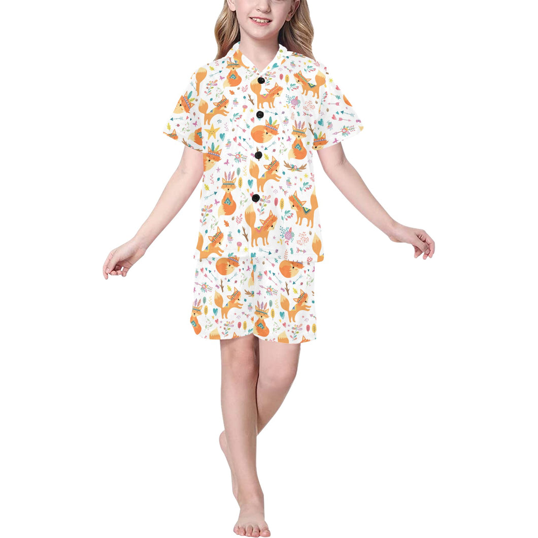 cute tribal fox pattern Kids' Boys' Girls' V-Neck Short Pajama Set