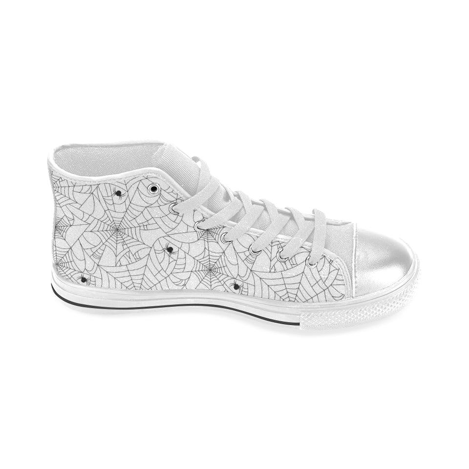 Spider web cobweb pattern white background Women's High Top Canvas Shoes White