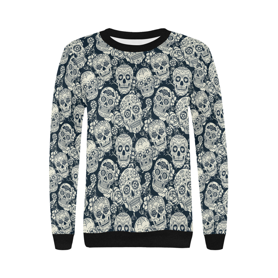 Sugar skull black white pattern Women's Crew Neck Sweatshirt