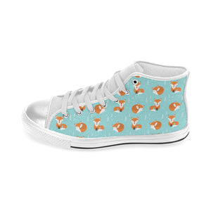 Fox pattern blue b ackground Women's High Top Canvas Shoes White