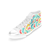 Colorful moon pattern Women's High Top Canvas Shoes White