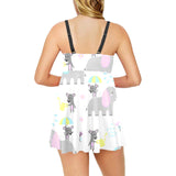 Cute elephant mouse pattern Chest Sexy Pleated Two Piece Swim Dress