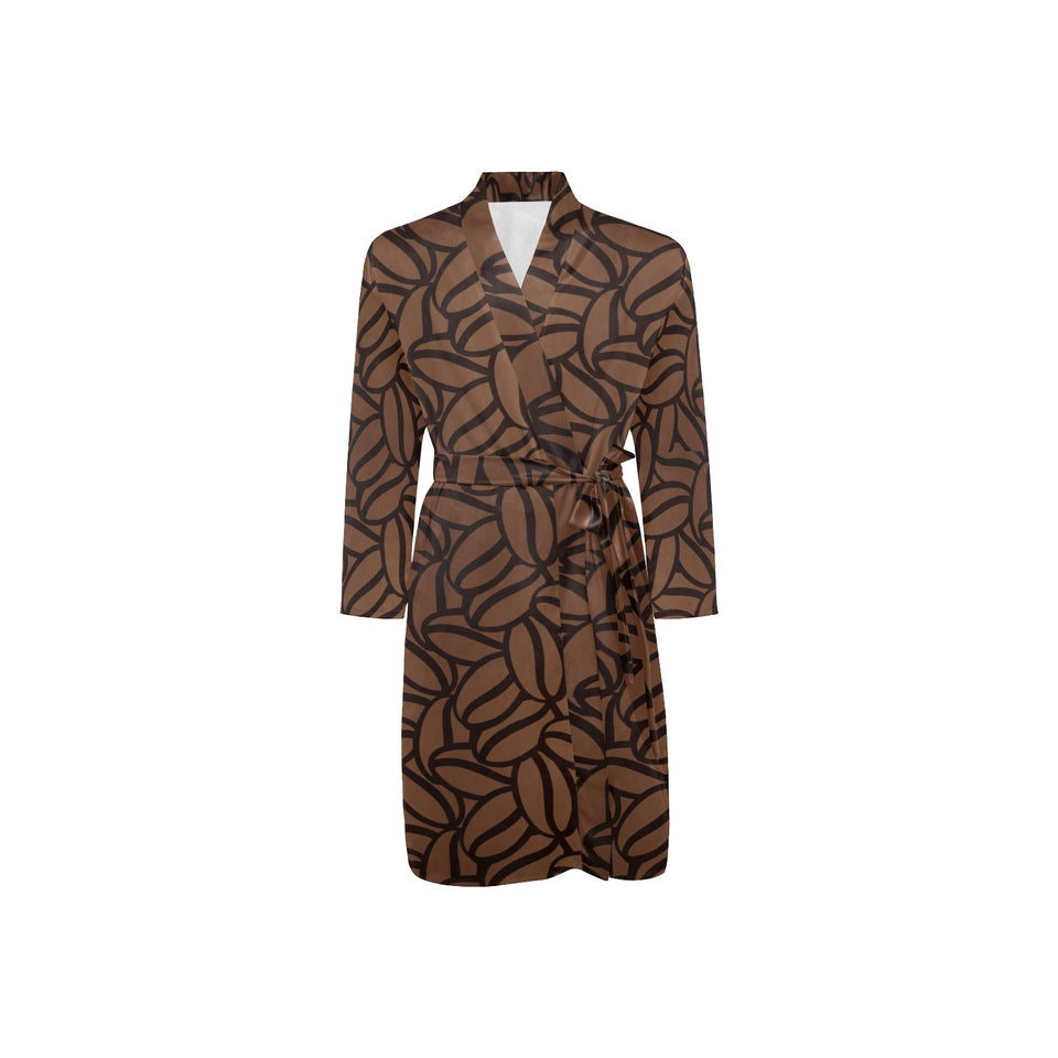 coffee bean pattern Men's Long Sleeve Belted Night Robe