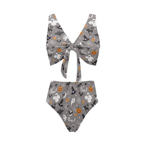 Halloween design pattern Chest Bowknot High Waisted Bikini Swimsuit