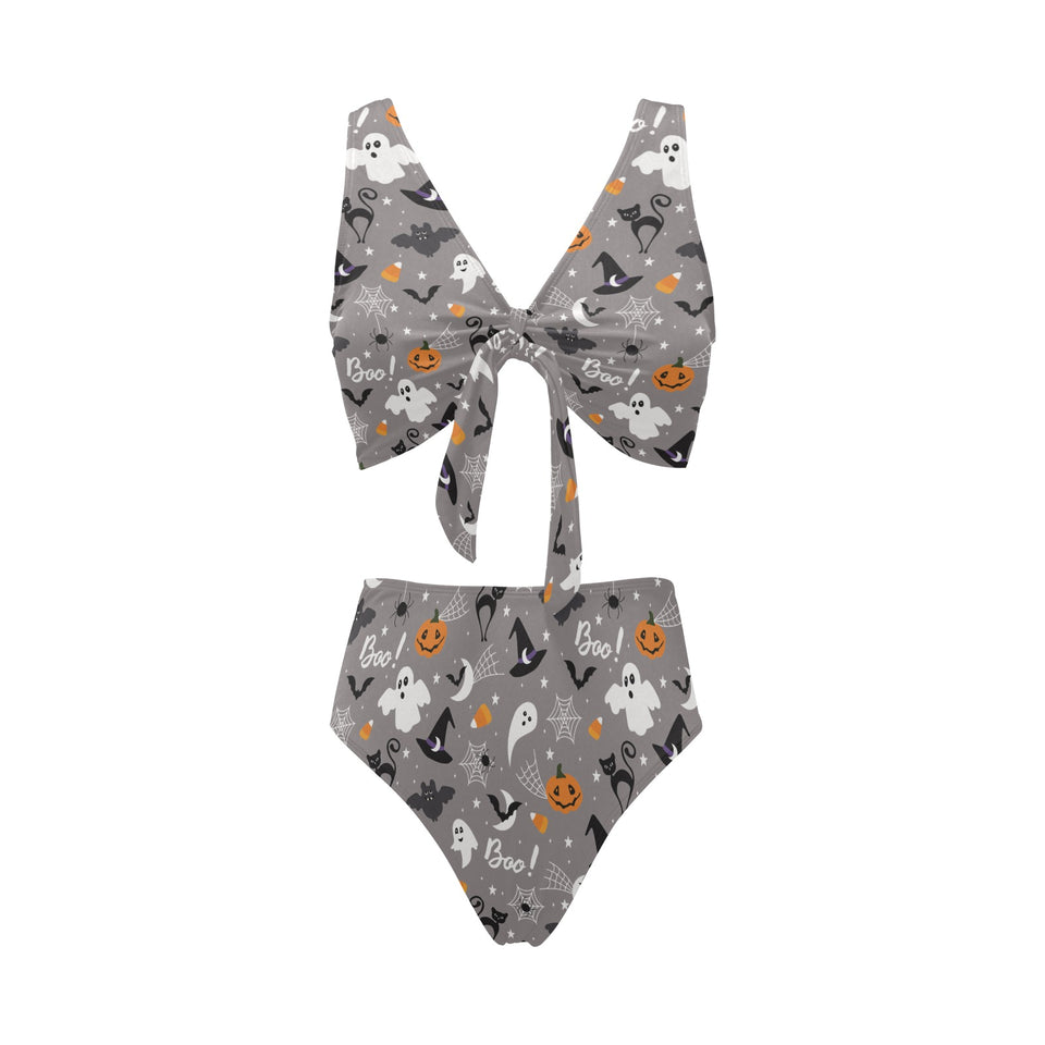 Halloween design pattern Chest Bowknot High Waisted Bikini Swimsuit