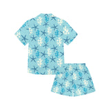 Blue starfish coral reef pattern Kids' Boys' Girls' V-Neck Short Pajama Set