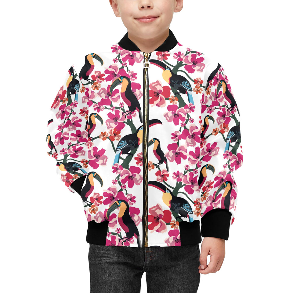 Toucan flower design pattern Kids' Boys' Girls' Bomber Jacket