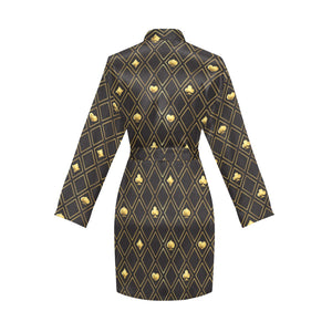 Casino Cards Suits Pattern Print Design 01 Women's Long Sleeve Belted Night Robe