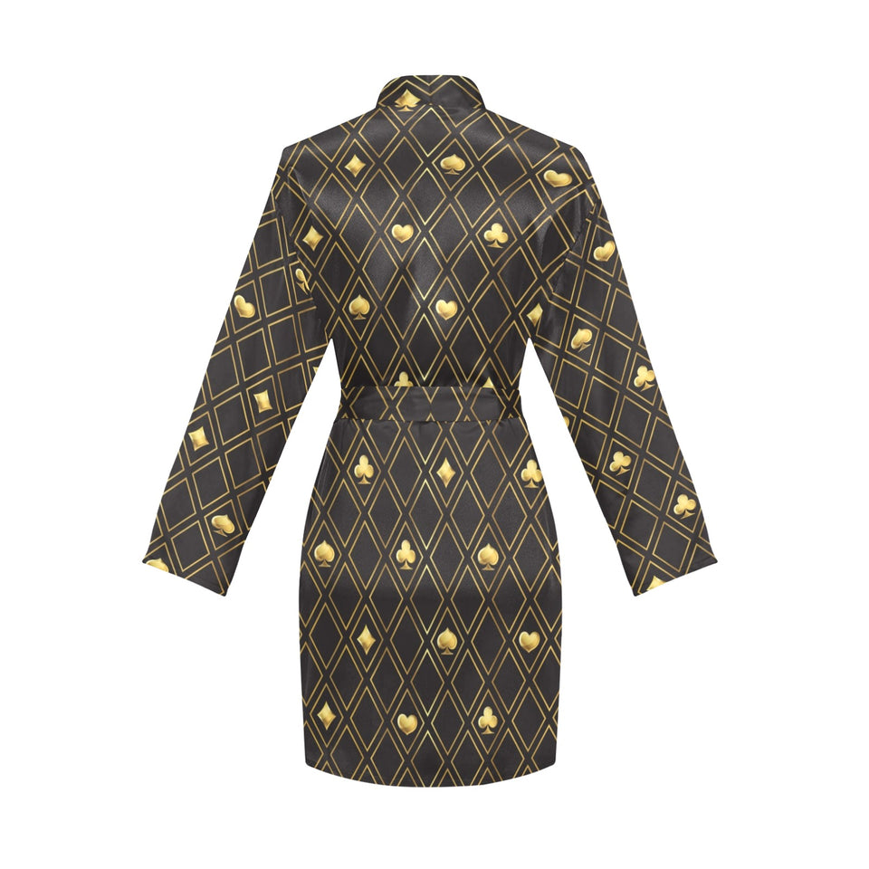 Casino Cards Suits Pattern Print Design 01 Women's Long Sleeve Belted Night Robe