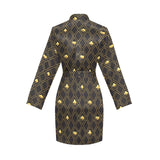 Casino Cards Suits Pattern Print Design 01 Women's Long Sleeve Belted Night Robe