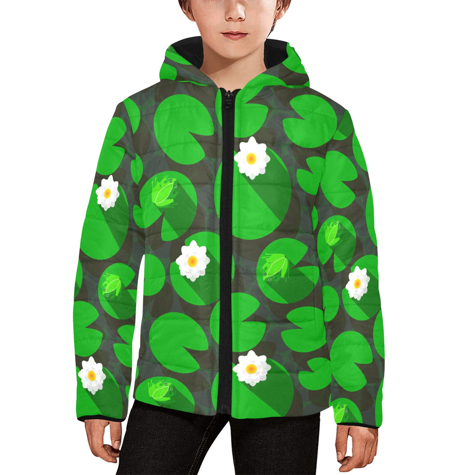 Frog waterlily pattern Kids' Boys' Girls' Padded Hooded Jacket