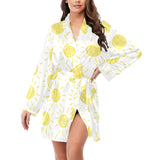 hand drawn sun pattern Women's Long Sleeve Belted Night Robe