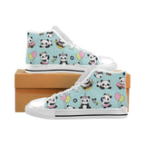 Cute baby panda pattern Men's High Top Canvas Shoes White