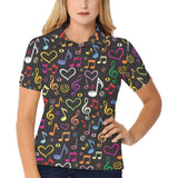 Music Notes Pattern Print Design 02 Women's All Over Print Polo Shirt