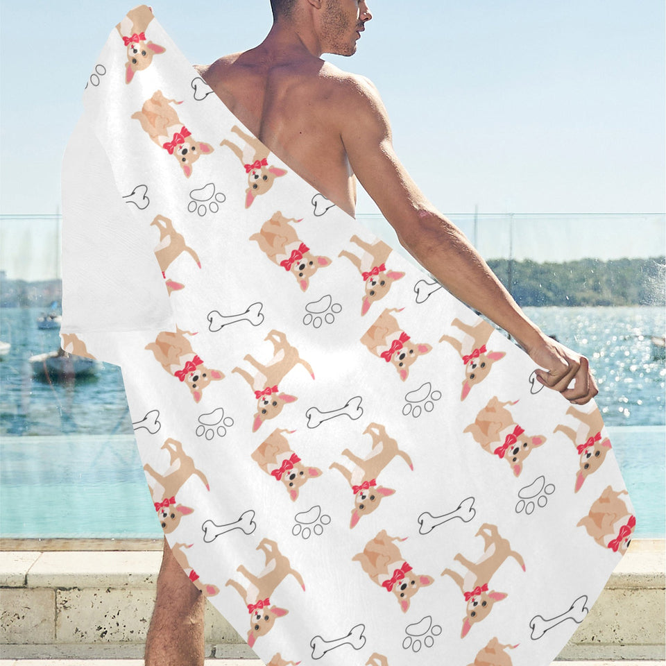 Chihuahua bone paw pattern Beach Towel