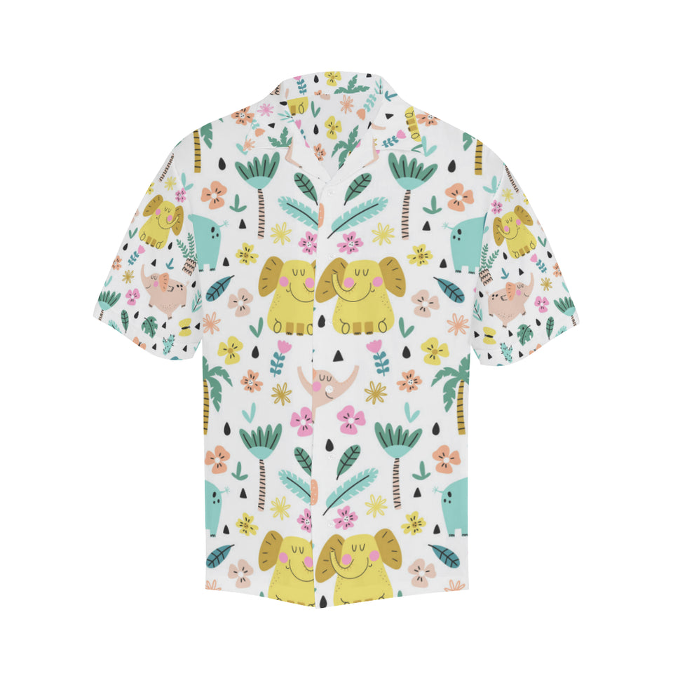 Cute elephants palm tree flower butterfly pattern Men's All Over Print Hawaiian Shirt