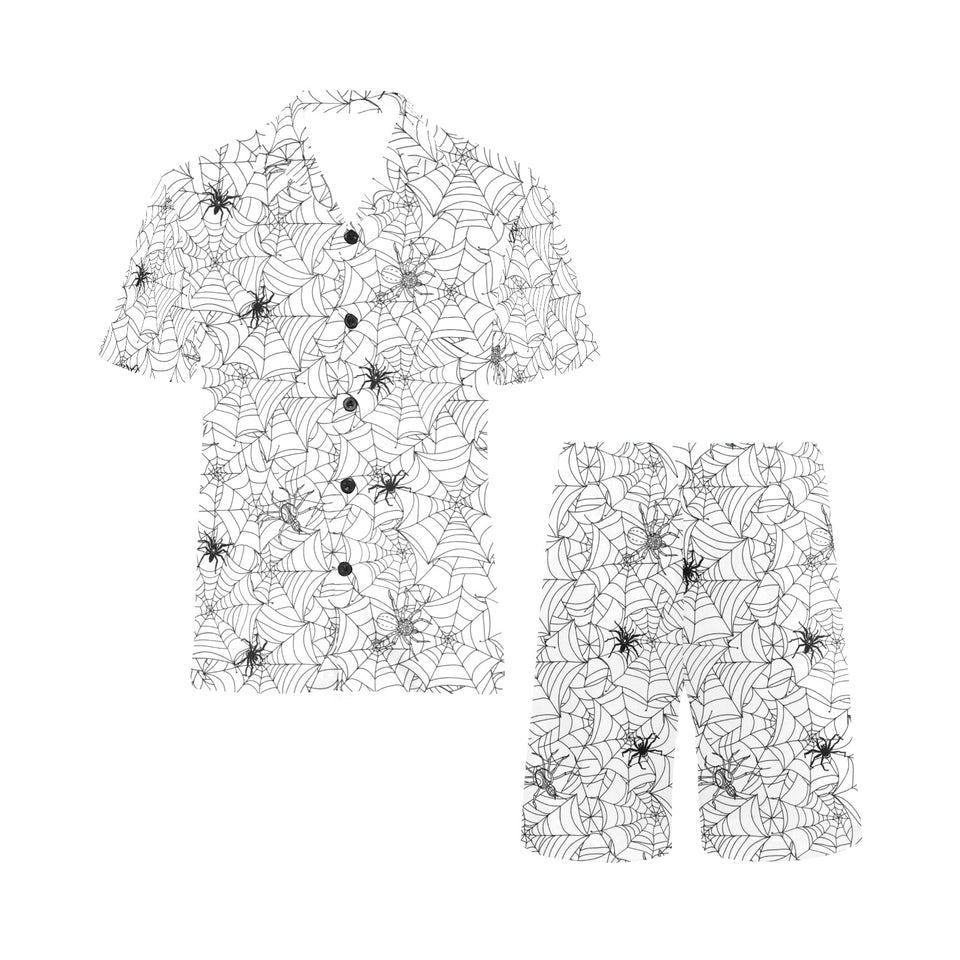 Spider web cobweb pattern Men's V-Neck Short Pajama Set