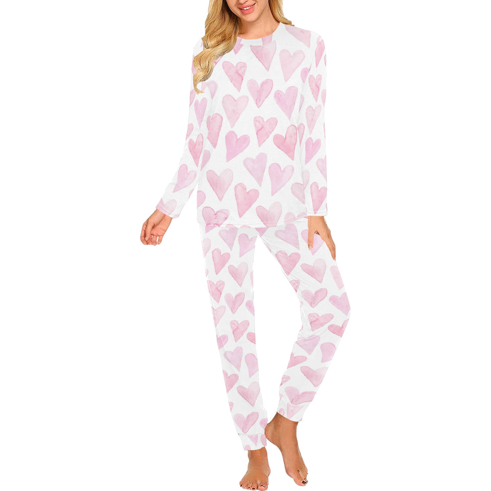 Watercolor pink heart pattern Women's All Over Print Pajama Set