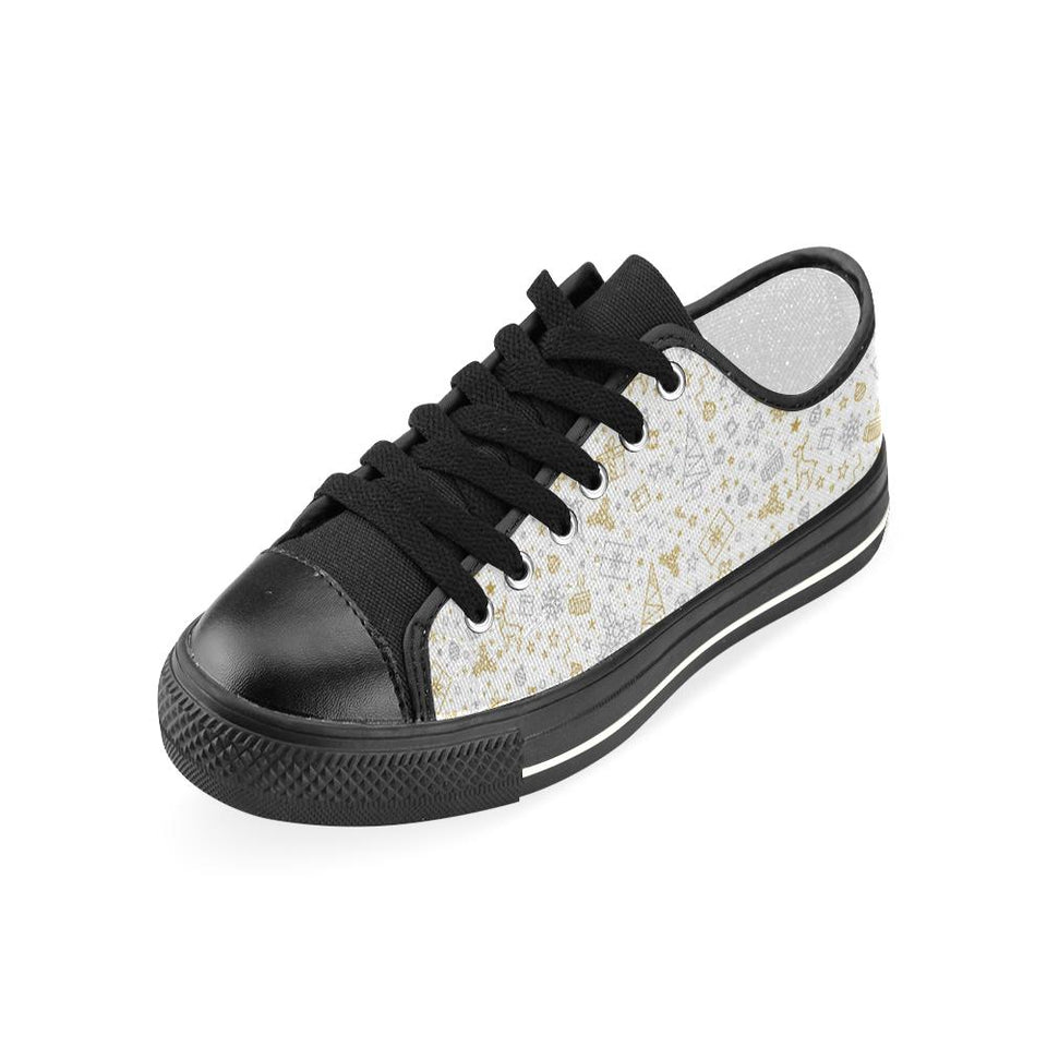 Christmas tree Christmas element Silver gold patte Kids' Boys' Girls' Low Top Canvas Shoes Black