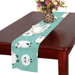 Cute sheep green background Table Runner