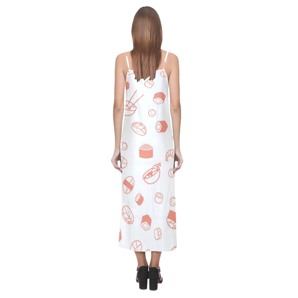 Sushi pattern V-Neck Open Fork Long Dress