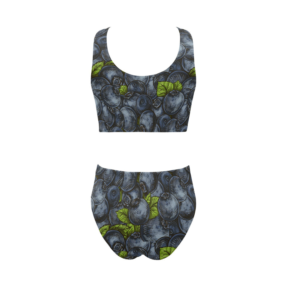 blueberry pattern Chest Bowknot High Waisted Bikini Swimsuit