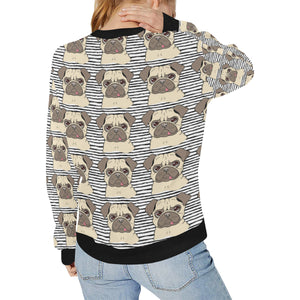 Happy pug pattern Women's Crew Neck Sweatshirt