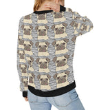 Happy pug pattern Women's Crew Neck Sweatshirt