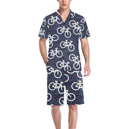 Bicycle Pattern Print Design 03 Men's V-Neck Short Pajama Set