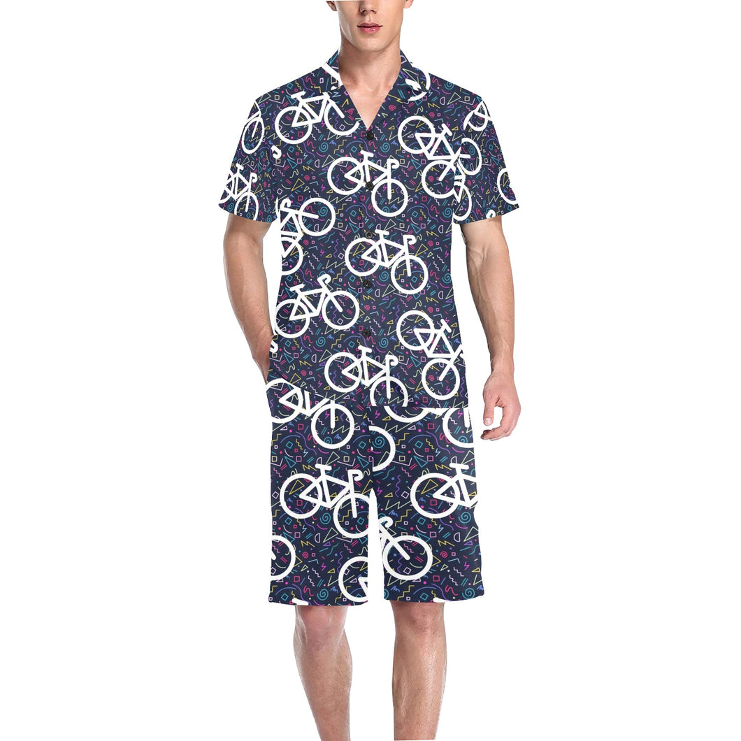 Bicycle Pattern Print Design 03 Men's V-Neck Short Pajama Set