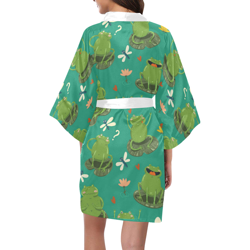 Cute frog dragonfly design pattern Women's Short Kimono Robe
