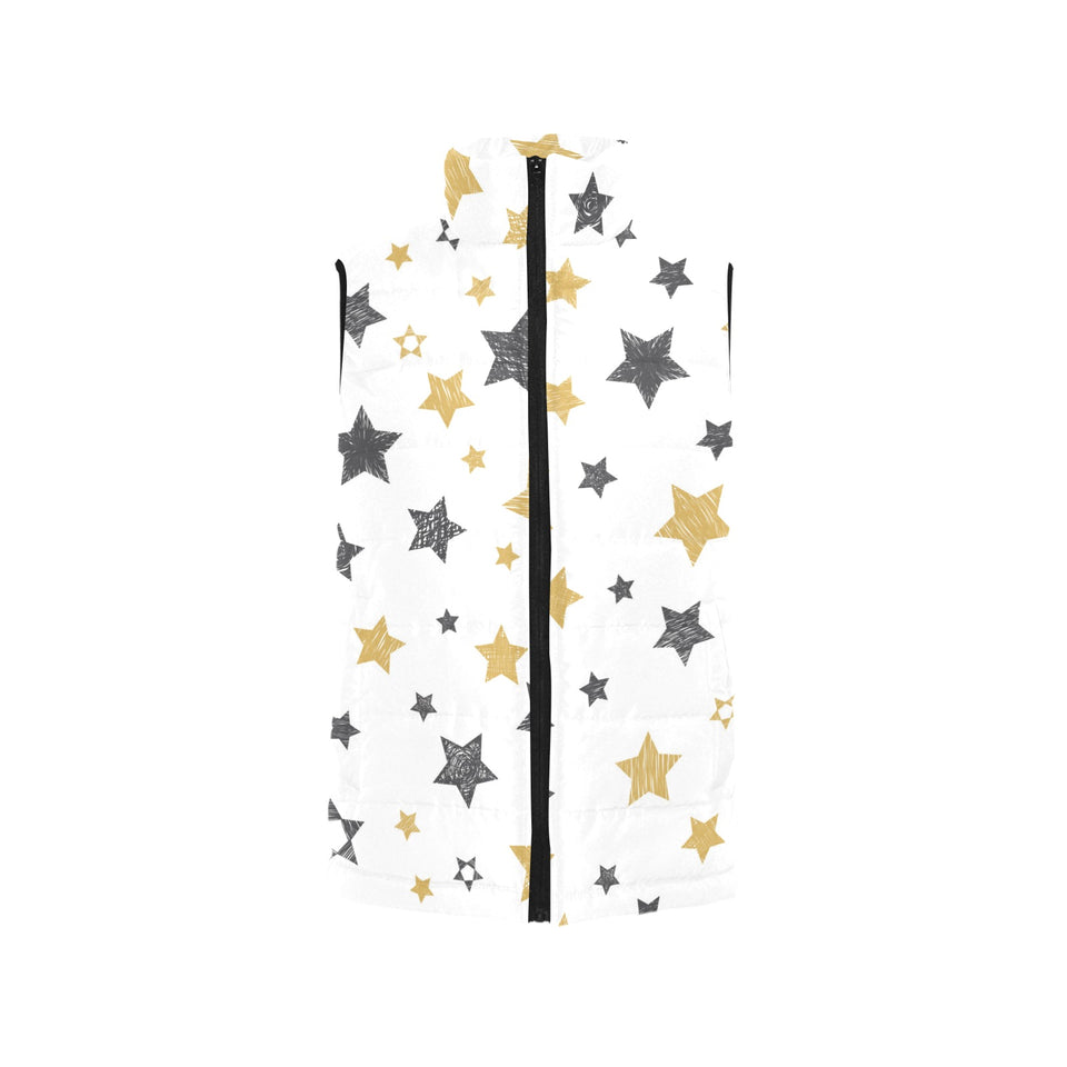 hand drawn gold black star pattern Women's Padded Vest