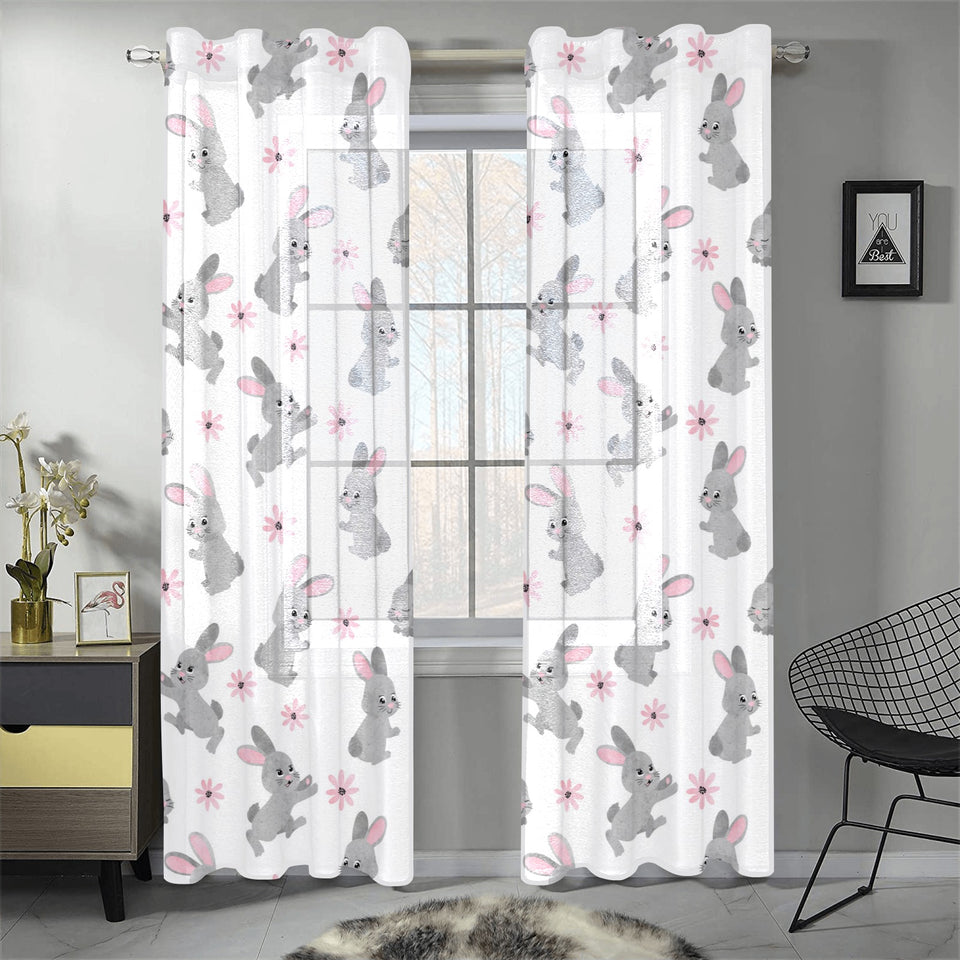 Watercolor cute rabbit pattern Gauze Curtain